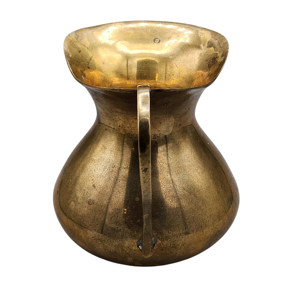 Vintage Solid Brass Pitcher 4.5" Tall Small Handled Made in India Decor Only