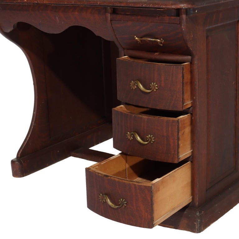 RJ Horner Oak Ladies Roll Top Desk C1910