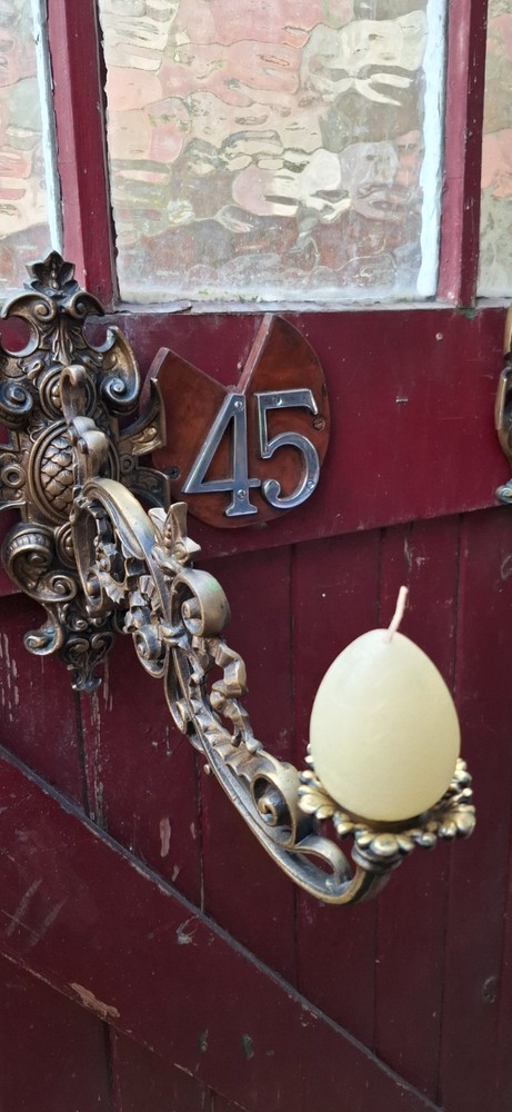 Victorian pair brass ornate scrolled wall candle sconces
