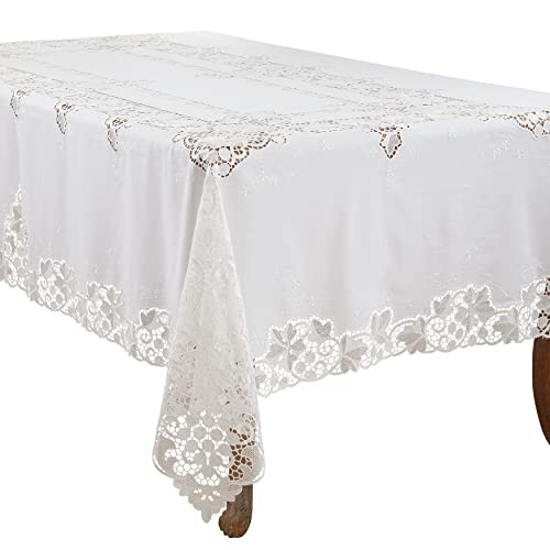 Lace Design Tablecloth 67"x138" White