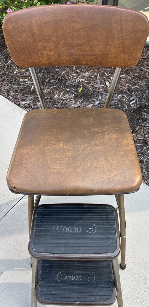 Vintage Cosco Kitchen Metal Step Stool Chair Fold Down Steps