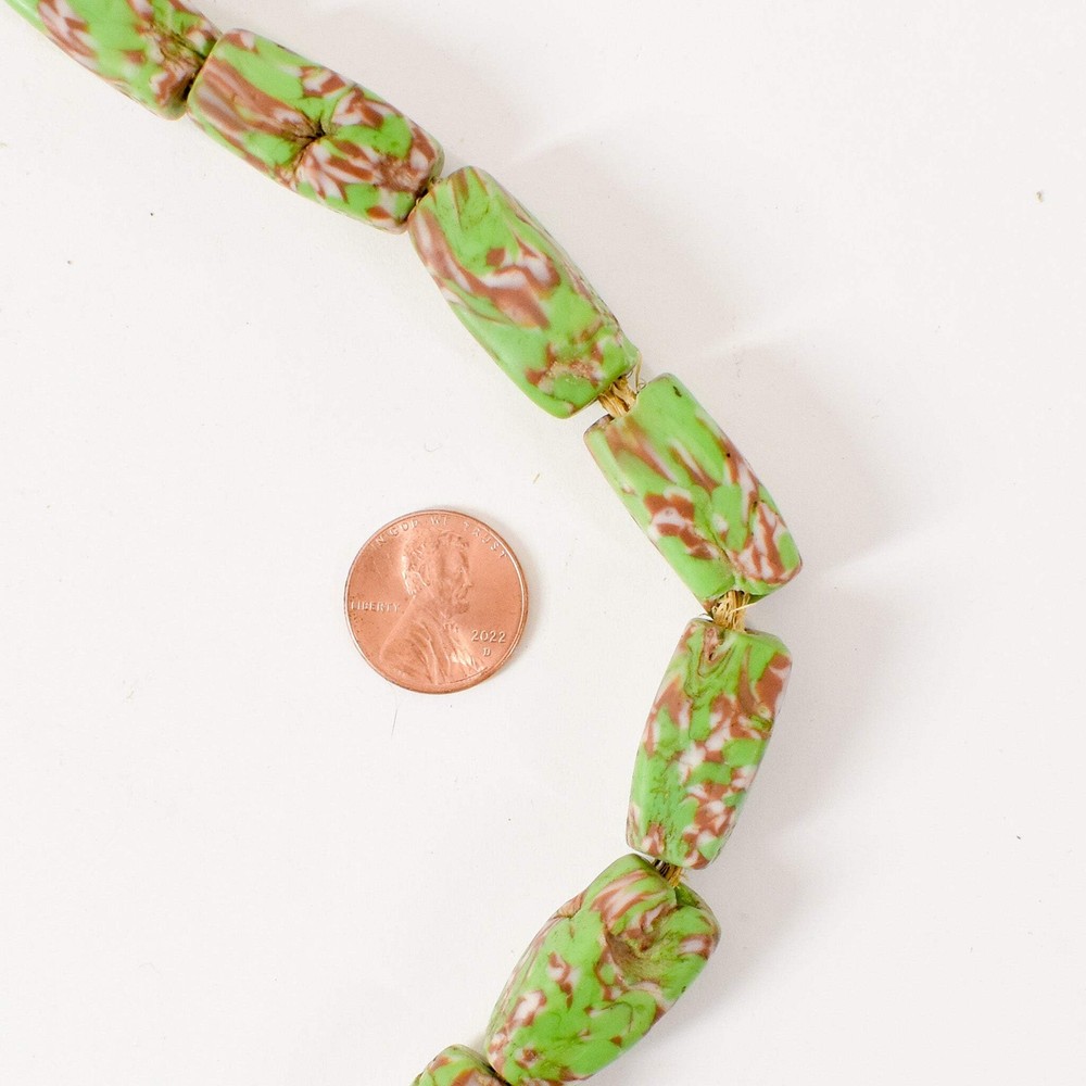 Floral Venetian Rectangular Green Trade Beads