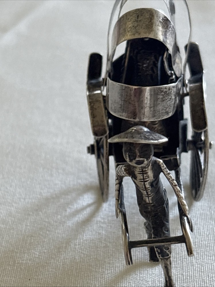 Victorian Chinese Export Solid Silver Figural Rickshaw Miniature 39.89g Marked