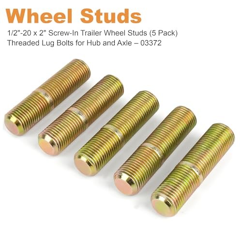 03372 Screw in Trailer Wheel Studs - 5 Pack, Each Stud Measures 1/2"-20 x 2