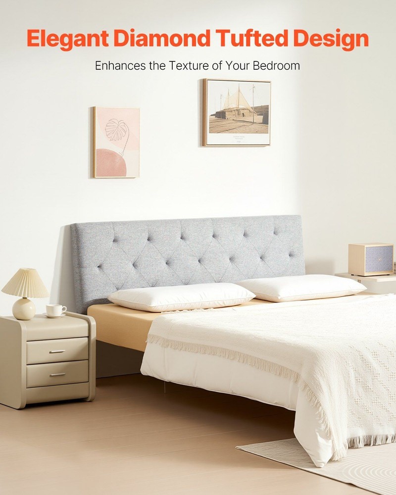 Diamond Tufted Headboard Full Size - Adjustable Height 35.6-47.4in - Light Grey
