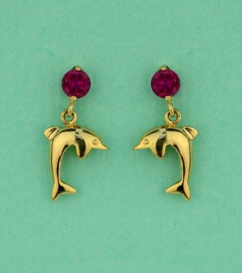 14k Yellow or White Gold CZ Dolphin Stud Earring