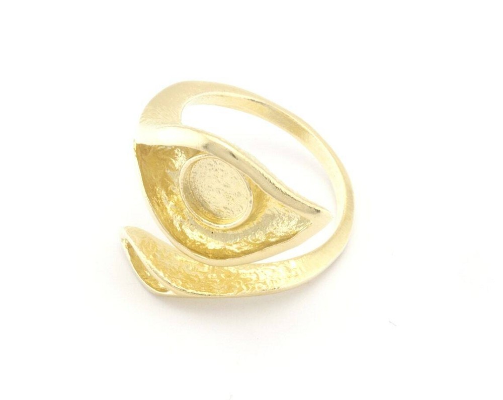 Leaf Eye Ring Adjustable Bezel Raw Brass,Shiny Silver-gold 7-9US size 4783