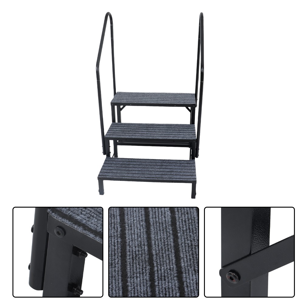For 3 Steps RV Steps with 2 Handrails w/Step Mat 660 lbs Load Capacity