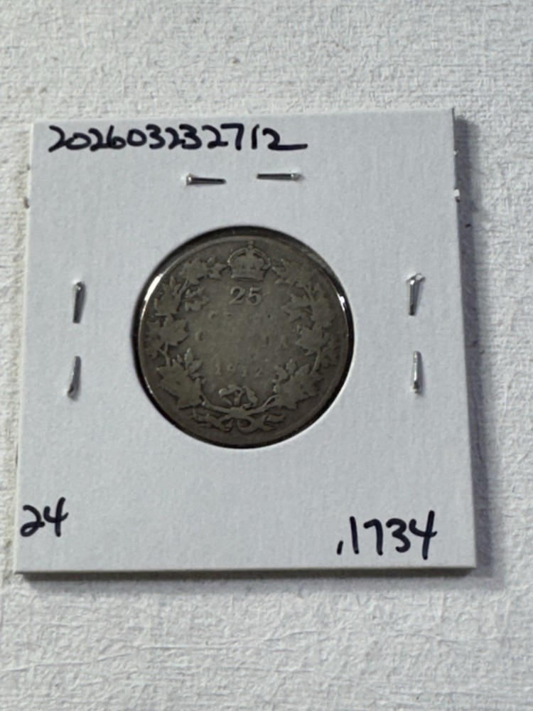 1912 Canada 25 Cents Silver Coin