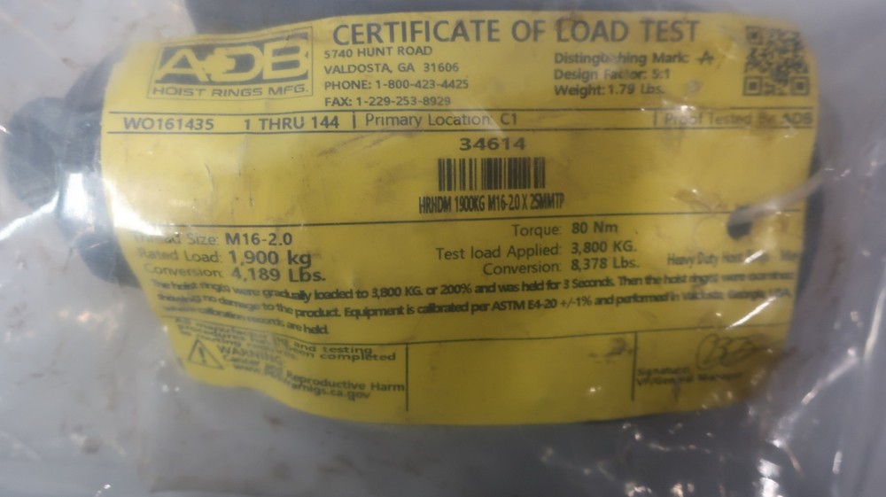 Adb 34614 Heavy Duty Hoist Ring M16-2.0 Thread 4189lbs Load