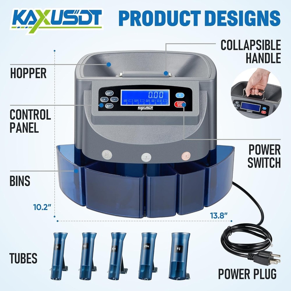 Professional USD Coin Counter & Coin Sorter Wrapper Machine, Electric Change ...