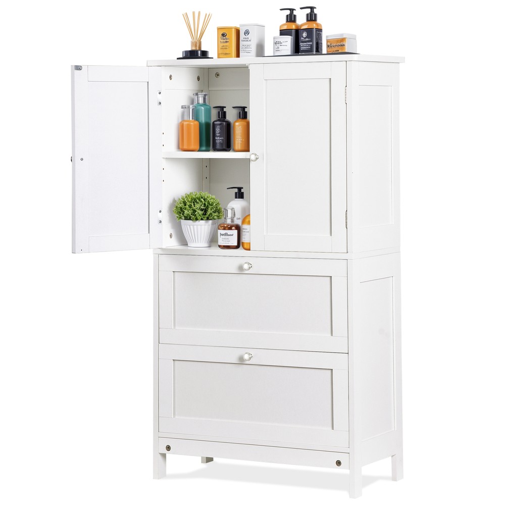 Freestanding Bathroom Floor Storage Unit with 2 Drawers  Adjustable Shelf White