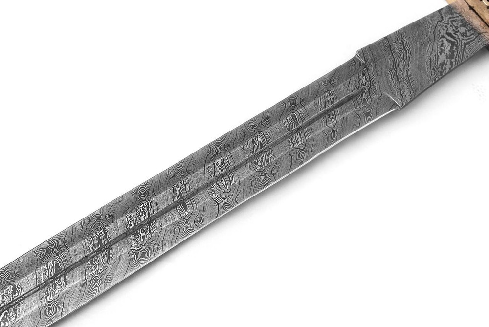CUSTOM HANDMADE DAMASCUS STEEL SWORD FOR LEATHER SHEATH