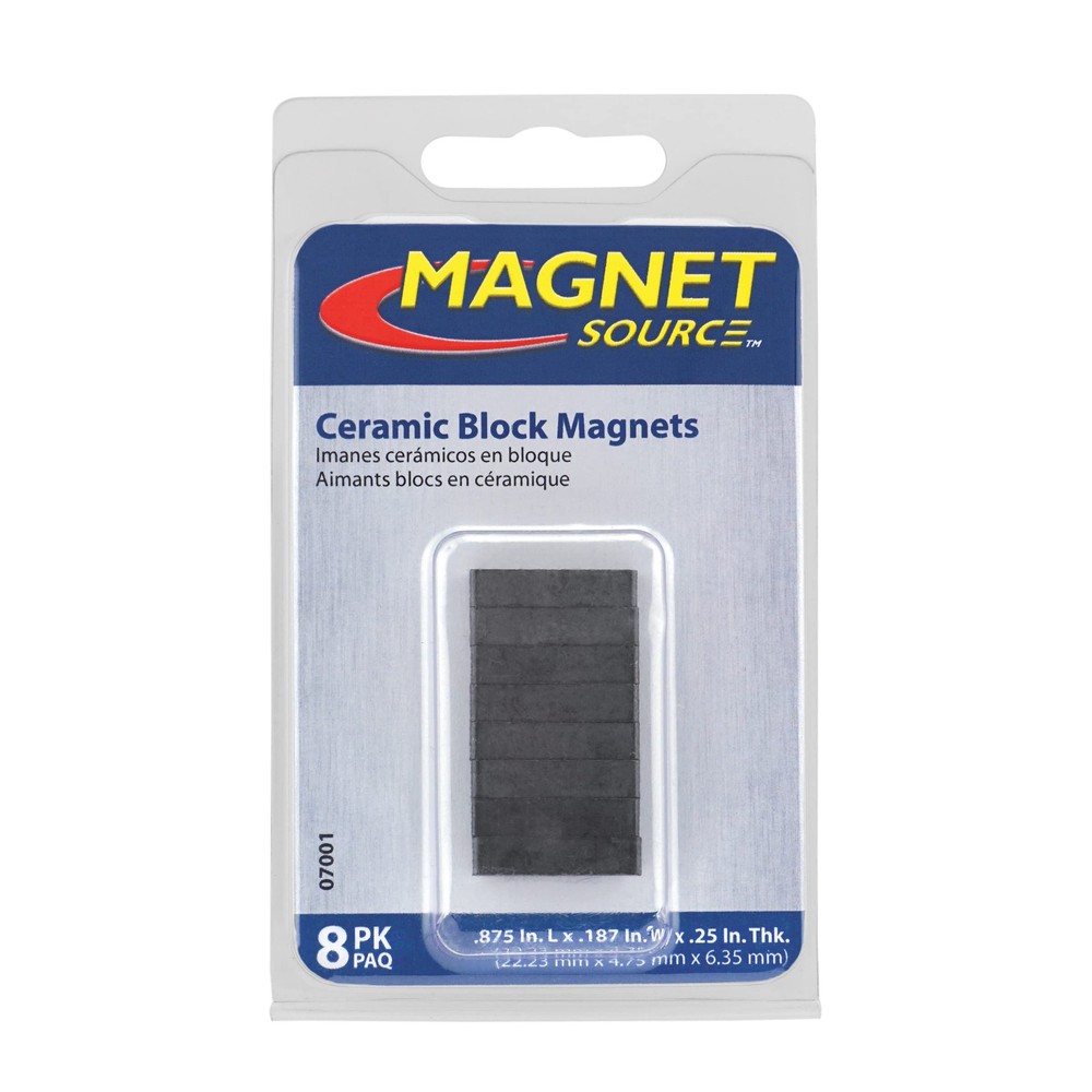 Ceramic Block Magnet 3/16 Thick 1/4 Wide 7/8 Length 8 Count pack