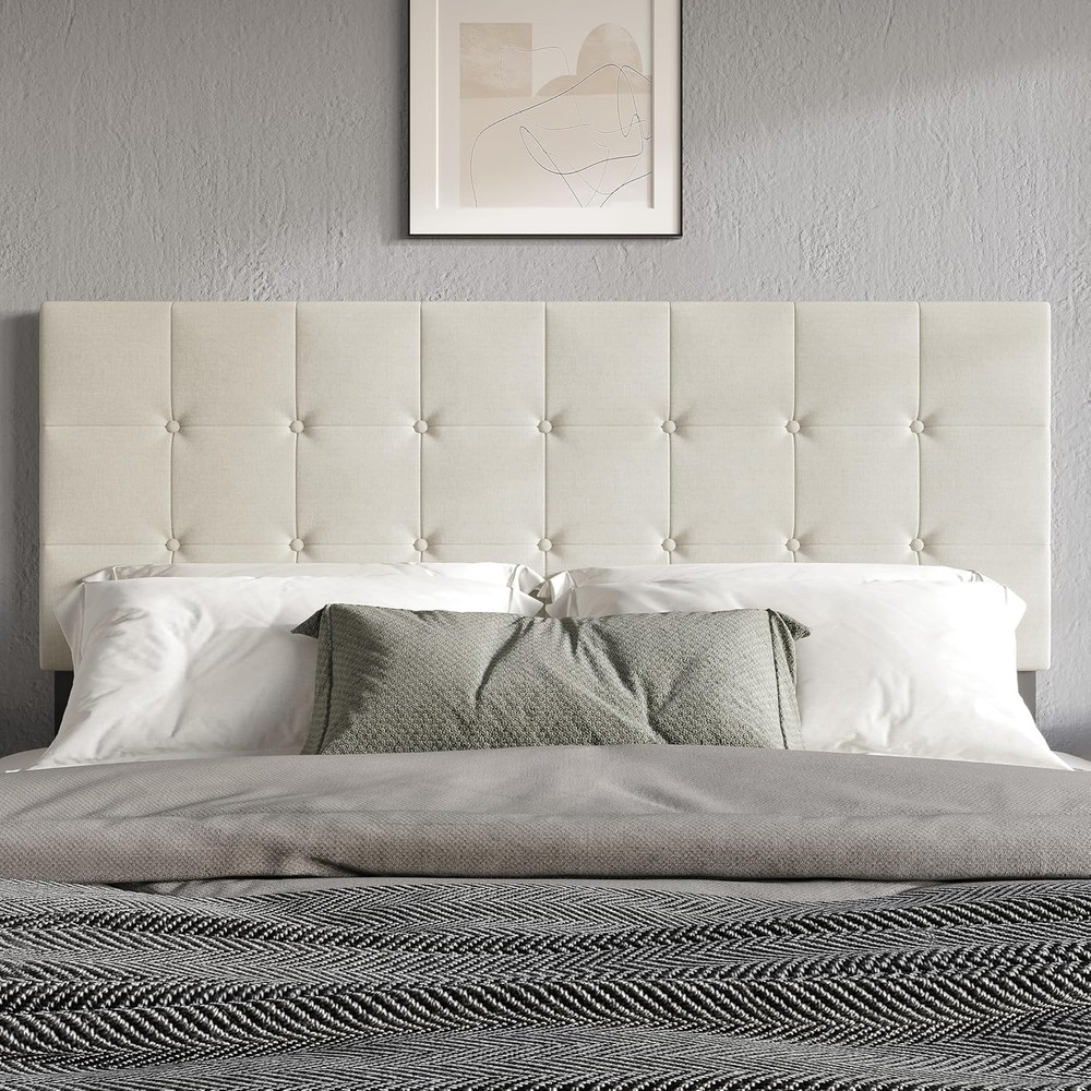Ida King Headboard - Gray Linen, Button Tufted, Adjustable Height