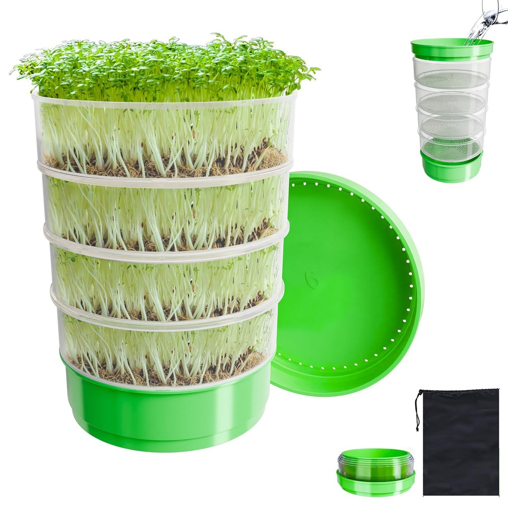 4-Tier Seed Sprouting Stackable Microgreens Growing Kit with Drain Trays