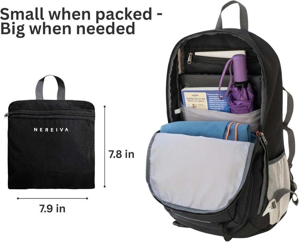 Foldable Backpack with Rain Cover - Multiple Pockets - Waterproof Lightweight...