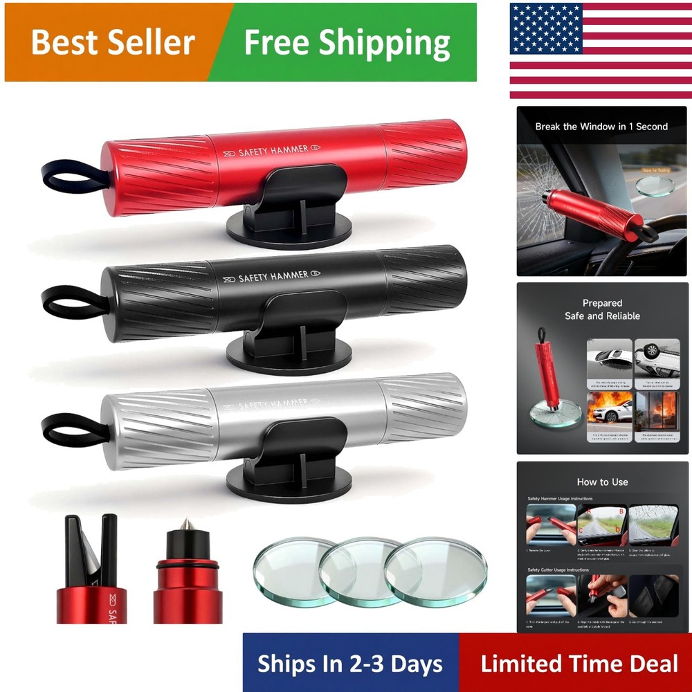 Compact 3-Piece Car Escape Tool Set - Window Breaker & Seatbelt Cutter Combo