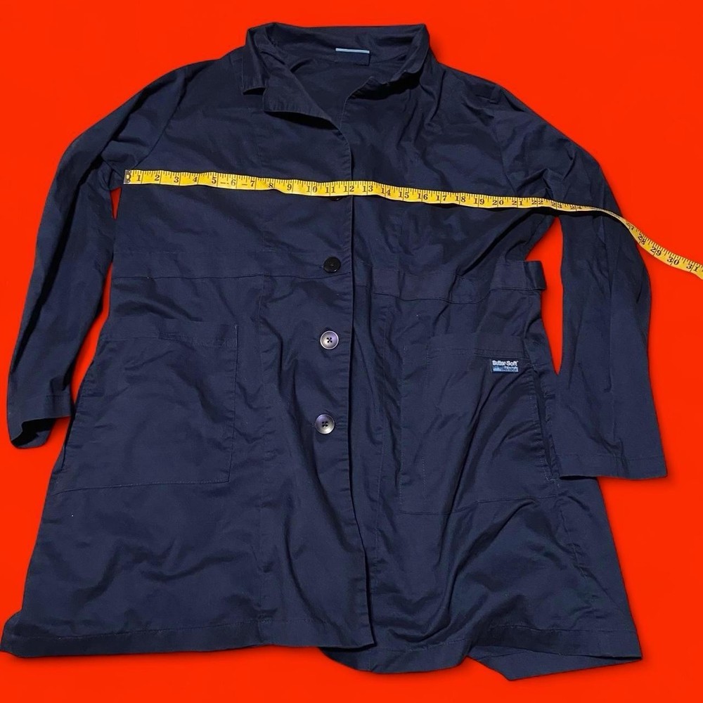 Butter-Soft Navy Blue Lab Coat Button Front Work Jacket Mens Large