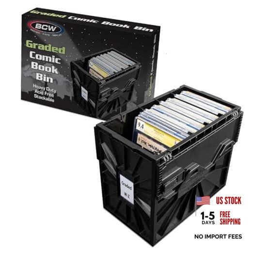Graded Comic Book Bin with Partition – Black (1 Pack) | Holds 30 Graded Single