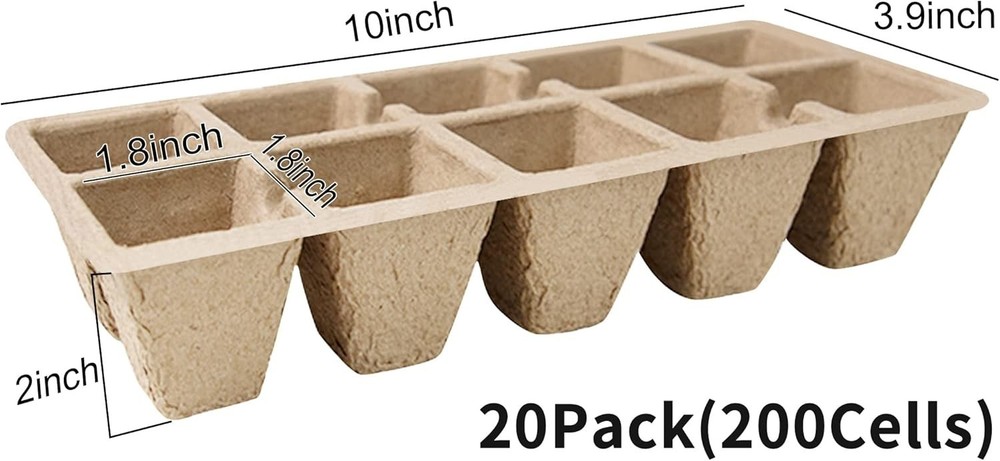 200 Cells Seed Starter Tray, 20 Pack Biodegradable Seed Starter Kit, Peat Pot...