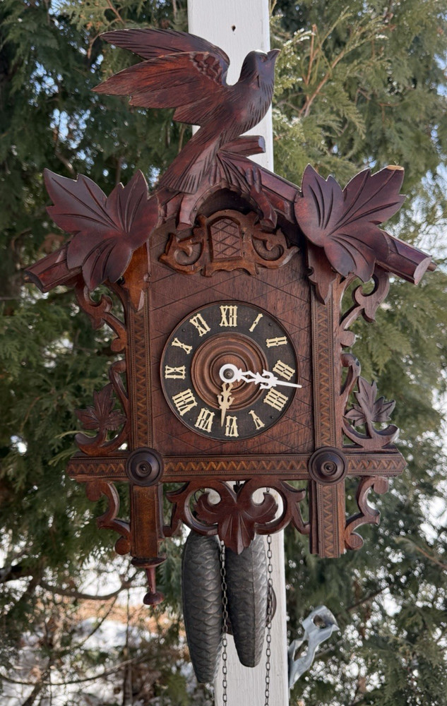 Antique C 1900 German Black Forest Cuckoo Wall Clock - VIDEO - NEEDS SERVICE