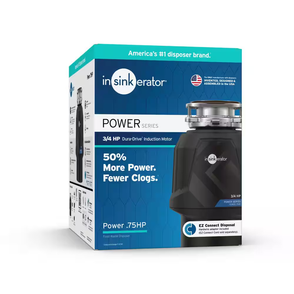 Power .75HP, 3/4 HP Garbage Disposal, EZ Connect Continuous Feed Food Waste Disp