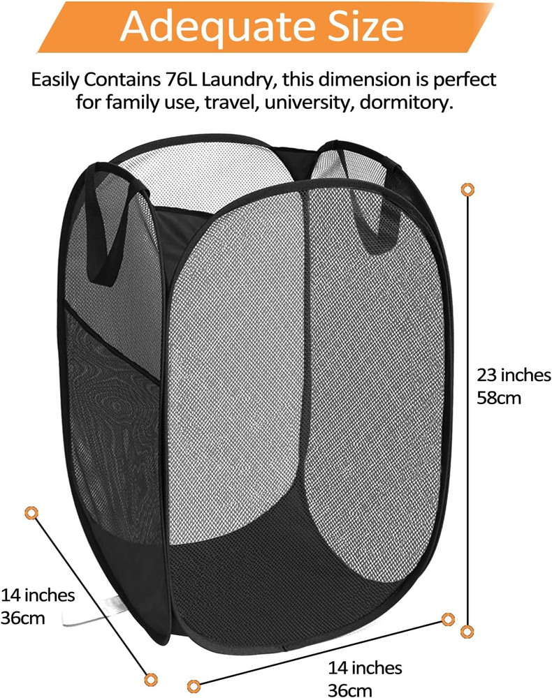 2 Pcs Durable Collapsible Laundry Baskets - Reinforced Mesh Pop up Laundry Hampe