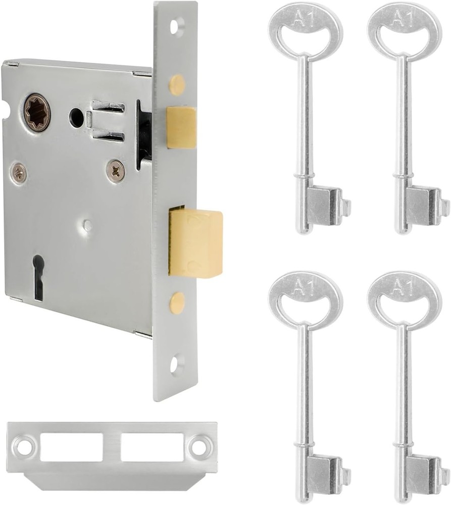 Vintage Mortise Lock Set Brushed Nickel Reversible Interior Door Lock Replace...