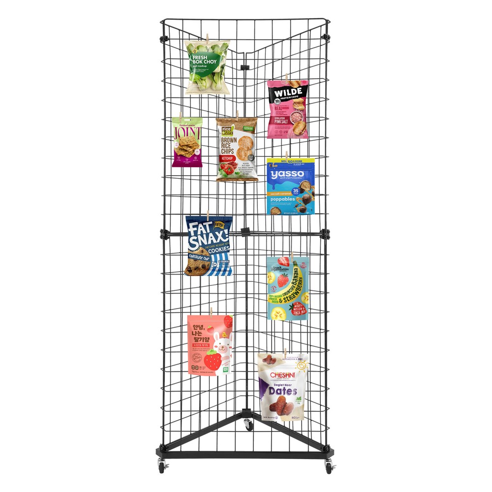 Triangle Wire Grid Display Stand with Casters - Stable Corner RackUS