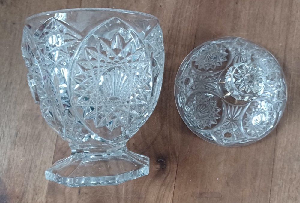 Cut Glass Footed Cream Pitcher and Covered Sugar Bowl