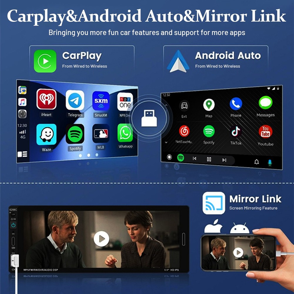 New Wireless CarPlay Android Auto Adapter w/ Android 13 System 4K HDMI Output