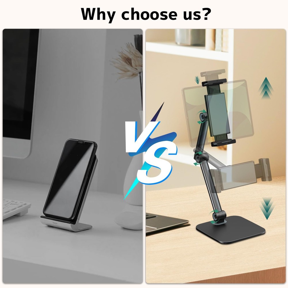 Tablet Stand for iPad, Phone Holder with Heavy-Duty Base, Multi-Angle Adjusta...