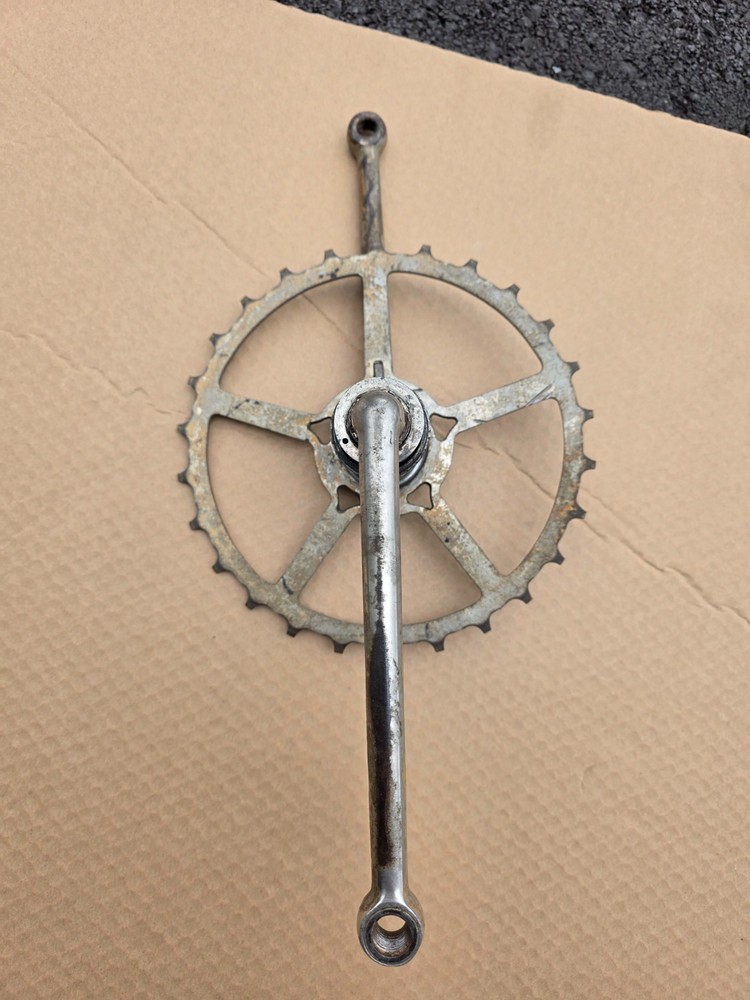 ANTIQUE TOC SKIP TOOTH BICYCLE CRANK SET W/ HARDWARE & BEARING CUPS