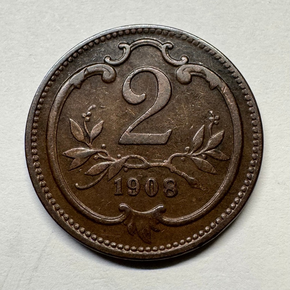 1908 Austria 2 Heller - Coin #D-033