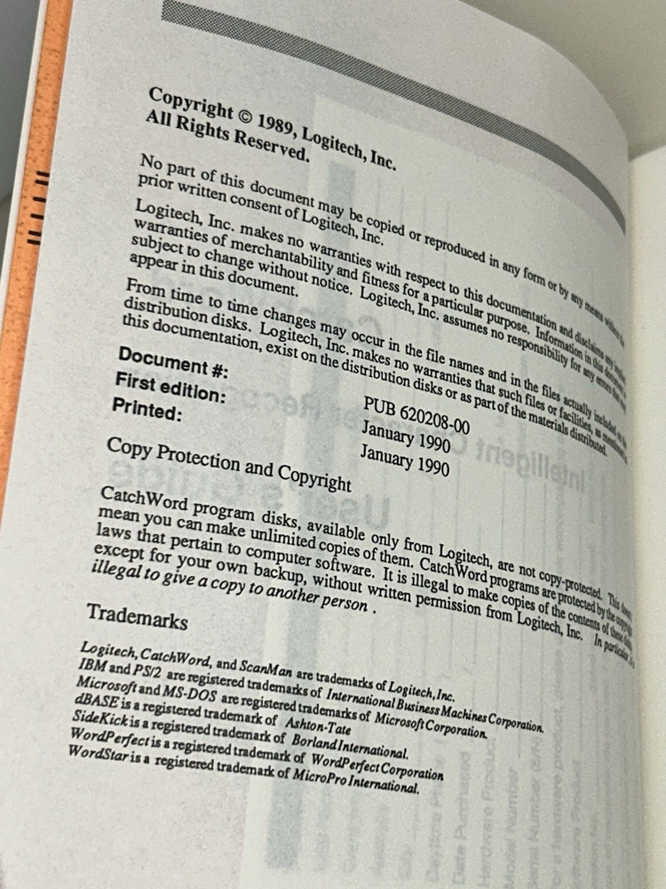 Logitech Software Catchword Intelligent OCR DOS Ver User's Guide MANUAL ONLY