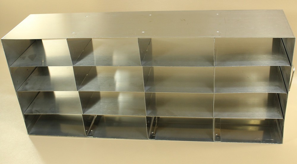 Eleven cryogenic stainless steel bins.  16 sections per bin.