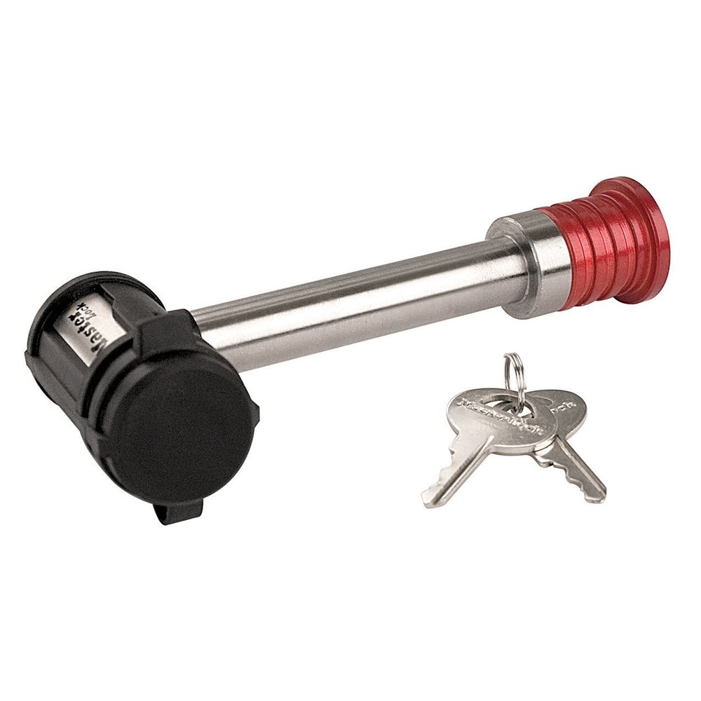 Master Lock Silver and Red Receiver Hitch Lock for Trailers and RVs 3.5 Inch
