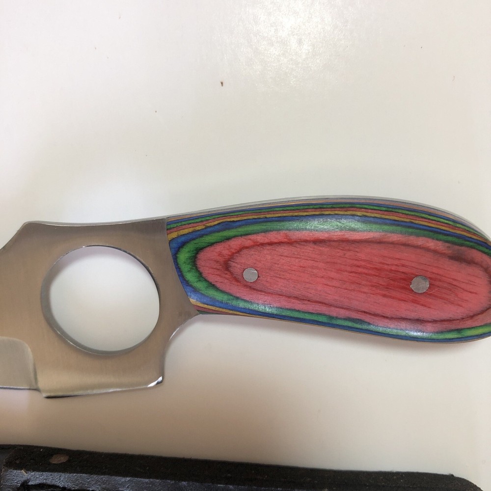 FIXED-BLADE HUNTING KNIFE | 5" Silver Blade Multi-Color Wood Handle Skinner