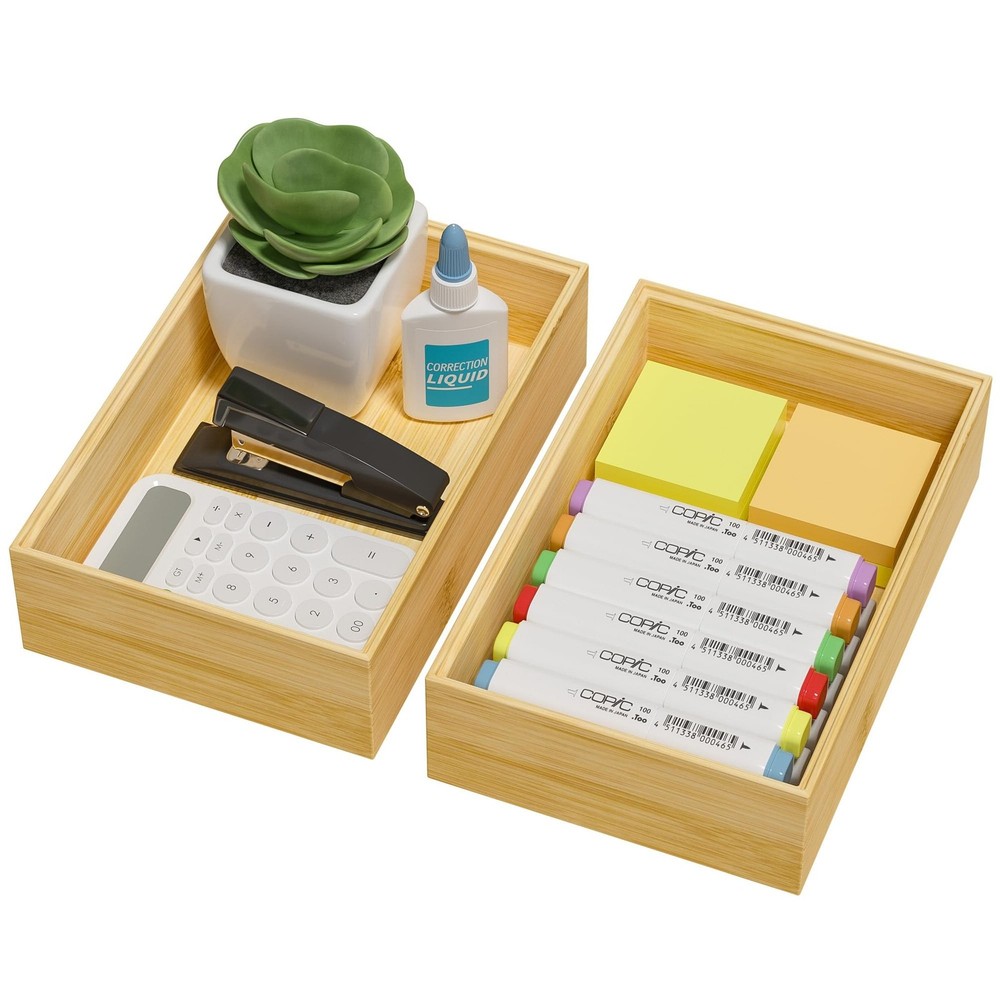 Kitchen Drawer Organizer Bins, Stackable Bamboo Drawer Organizer for Silverwa...