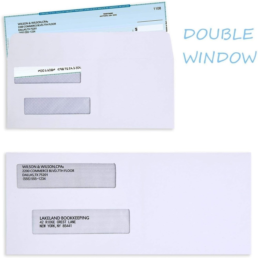 500 Pack Double Window Envelope SELF SEAL Adhesive Tinted Security Envelopes ...