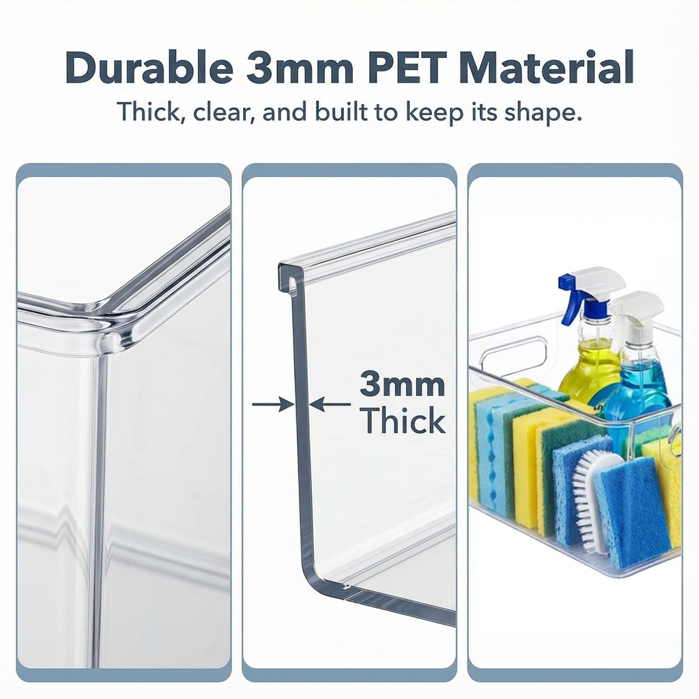 MOONEDGE 4 Pack Open Clear Plastic Storage Bins 11x8x6 Stackable Organizer Conta