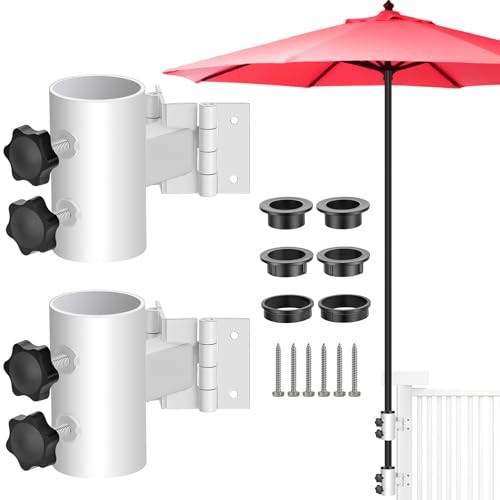 Umbrella Holder for Deck Railing, Adjustable Deck Umbrella Mount White