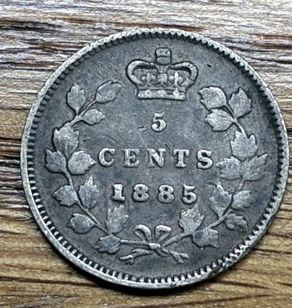 Canada 5 Cent Silver 1885 Small 5 over Large 5, Rare