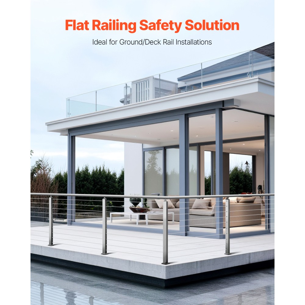 Cable Railing Post, Stainless Steel Deck Handrail w/ Mounting Bracket