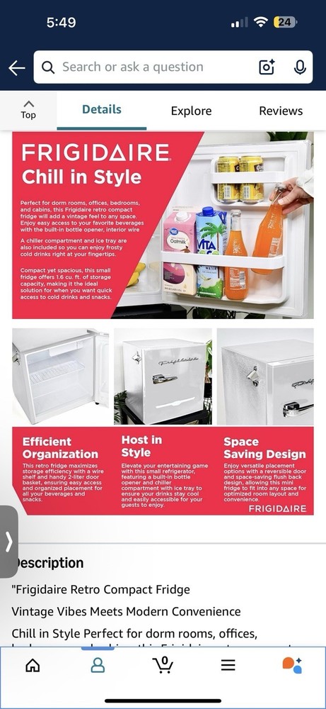 Frigidaire Retro Compact Mini Fridge – 1.6 cu ft Open Box Works (Handle Missing)