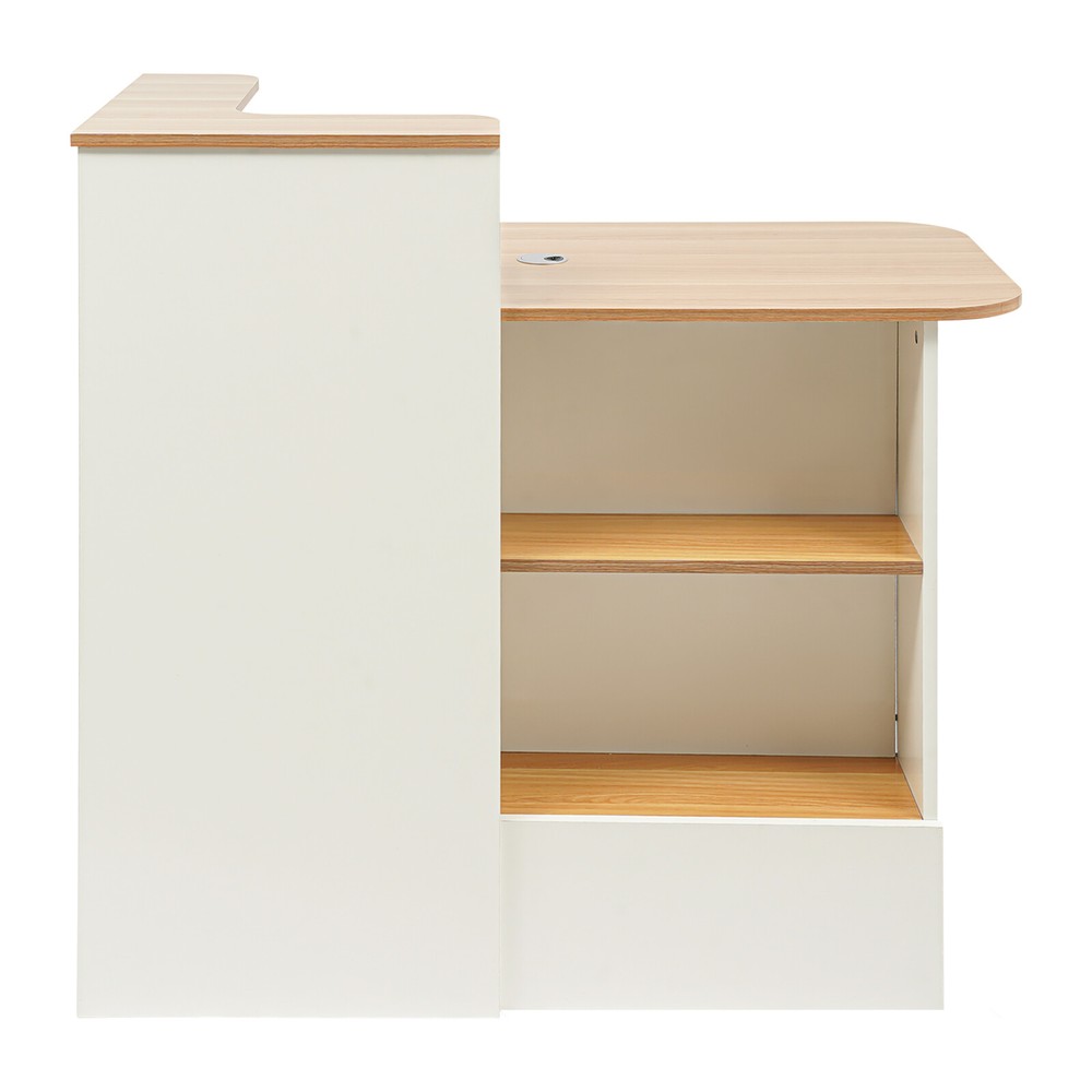 Modern Reception Desk with LED Lights, Office Front Counter & Storage