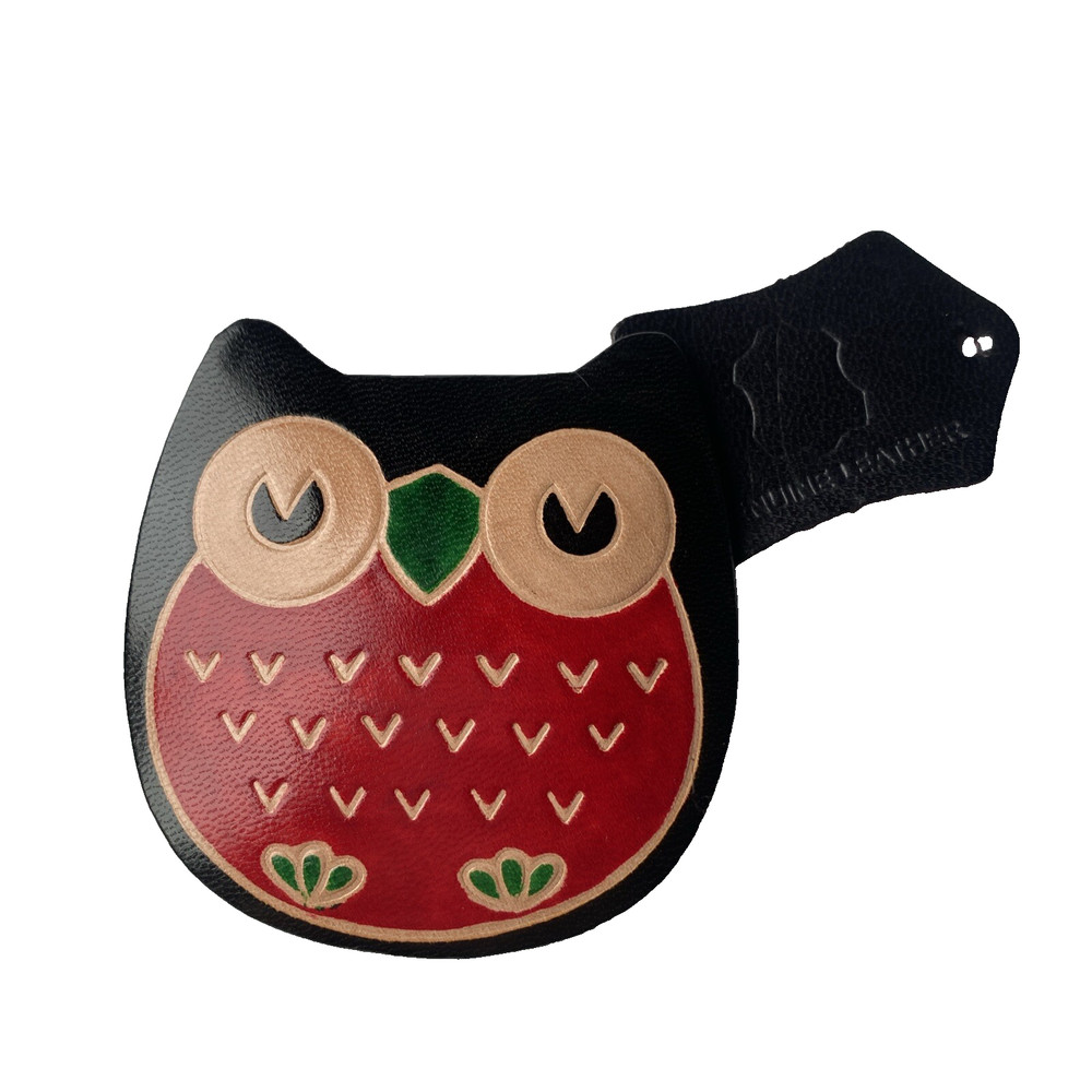 Genuine Tooled Leather Owl Set: Wallet, Mirror, Lipstick Case Preowned