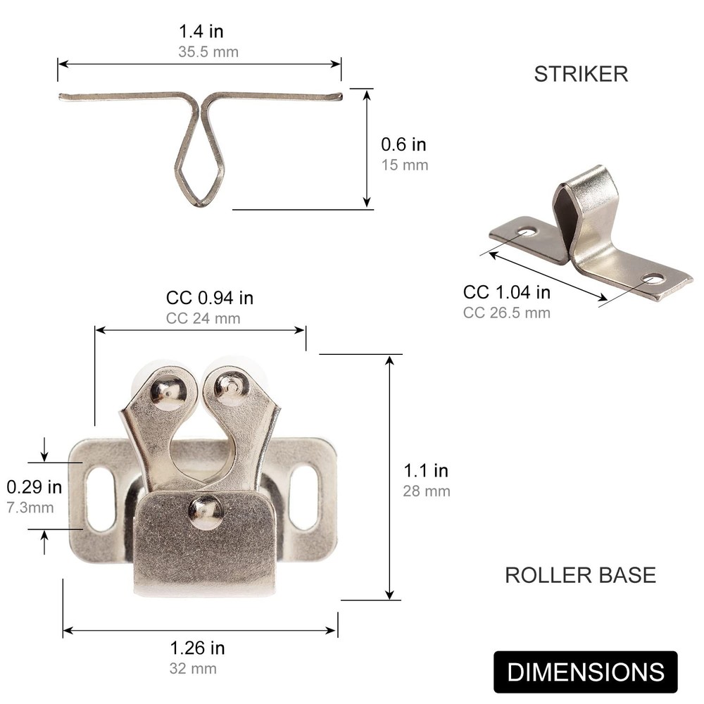 2 PCS Nickel Cabinet Latch Double Roller Catch Hardware Cupboard Closet