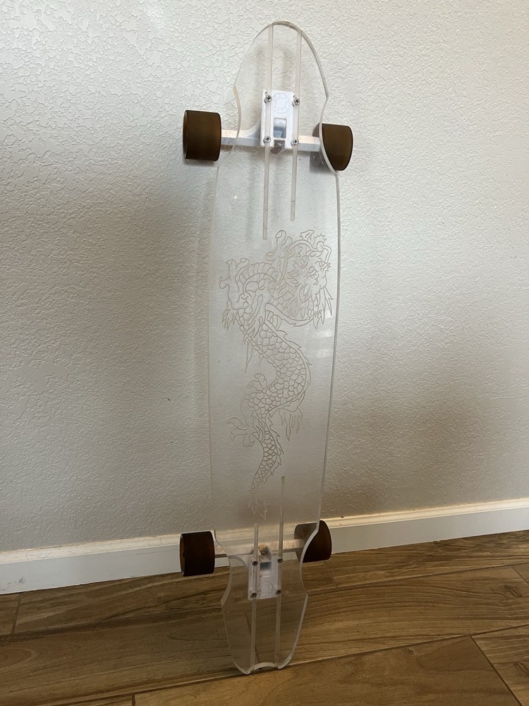acryllic clear longboard with light up wheels dragon eching graphic